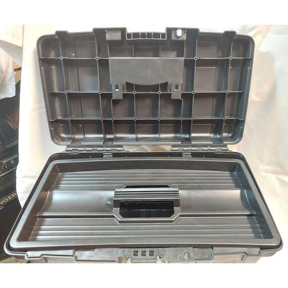 Husky 16 in. Black Plastic Portable Tool Box with Handle, Metal Latch, Lockable - Picture 4 of 5